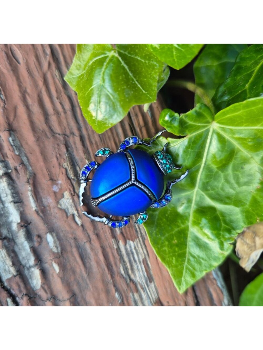 ⭐Scarab Beetle Animal Brooch Pin Blue Rhinestones Insect Jewelry Vintage Vibes⭐